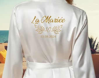 Albornoz de satén personalizado para la novia, EVJF, kimono de satén nupcial, albornoz blanco personalizado EVJF