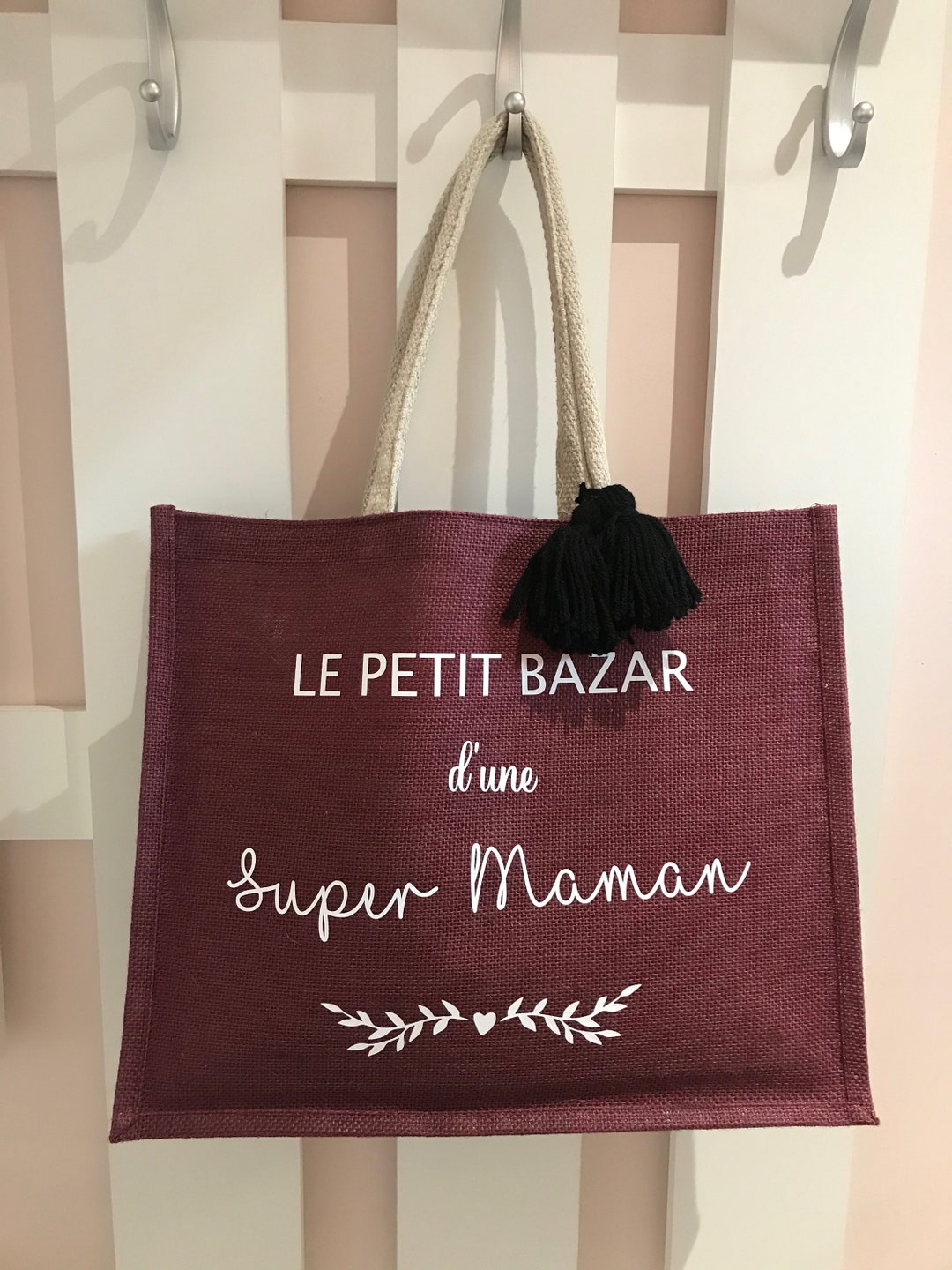 Cabas le petit bazar de super maman - sac en jute maman - Cadeau de f??te mamans - sac Cabas 