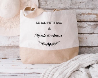 Cabas en jute Mamie -Sac en jute personnalisé-  Cadeau  mamie - Sac  Mamie - Nounou - Maitresse- Maman - Mamie - Cadeau Noël