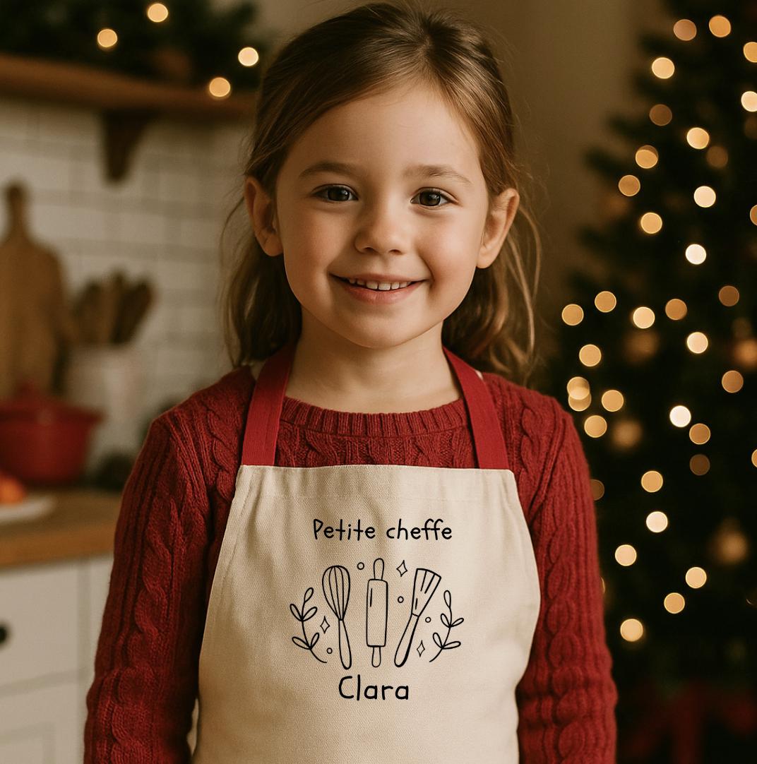 Tablier Nom Personnalisé Tablier Enfant Personnalisé Motif Tracteur Ferme Toque Chef Sac - Ensemble Pâtisserie En Lin, Cadeau Noël