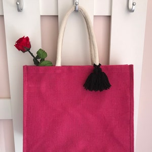 Sac en jute personnalisé pour maman Super Maman Fête des mères Cadeau fête des mères Cadeau maman-cadeau maman-cadeau mamie Fushia anses clairs