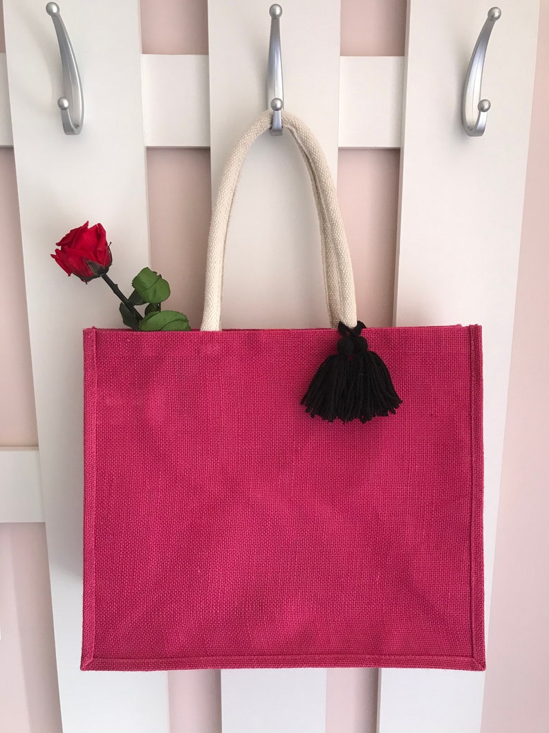 Sac en jute personnalisé pour maman Super Maman Fête des mères Cadeau fête des mères Cadeau maman-cadeau maman-cadeau mamie Fushia anses clairs