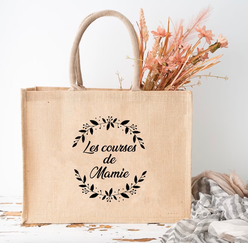 Sac en jute Mamie /Cabas personnalisé/ sac en jute fête des mamans Sac pour maman Courses de mamie image 2