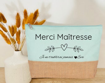 Pochette personnalisée maîtresse - texte personnalisé pochette maîtresse - cadeau nounou - cadeau maîtresse - cadeau original