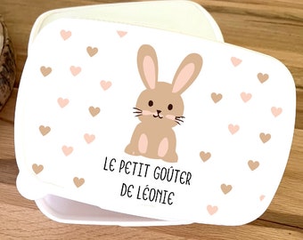 boite à goûter personnalisée- boite à repas - école-lunch box avec prénom-boite à gouter thème petit lapin