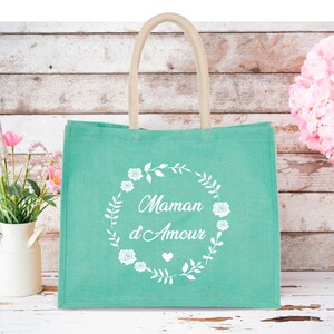 Sac en jute personnalisable avec roses Sac en jute personnalisé avec texte Cadeau personnalisé mamie-mamanfête des grand-mères imagem 4