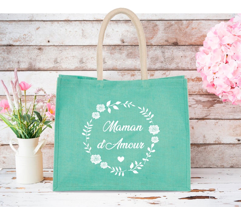 Sac en jute personnalisable avec roses Sac en jute personnalisé avec texte Cadeau personnalisé mamie-mamanfête des grand-mères imagem 4