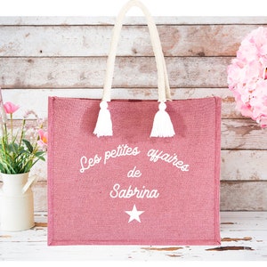 Sac en jute personnalisé Cabas en jute sac personnalisé maman /les petites affaires de mamie /cadeau mamie/fête des grand-mères afbeelding 2