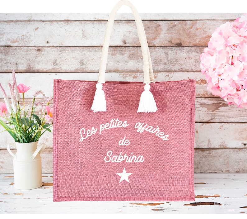 Sac en jute personnalisé Cabas en jute sac personnalisé maman /les petites affaires de mamie /cadeau mamie/fête des grand-mères afbeelding 2