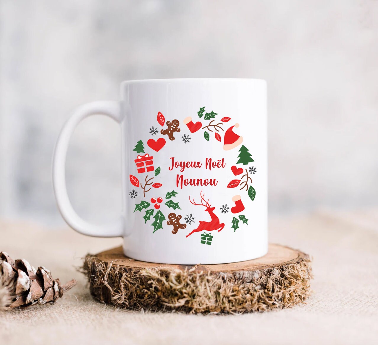 Mug Noël Céramique Personnalisable/ Mug Vintage Noël/ Personnalisé/Mug Tasse Canelle/Mug Personnalis