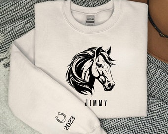 Sudadera de caballo de mujer personalizada - Sudadera de cabeza de caballo de mujer - Sudadera de equitación personalizada - Sudadera de mujer con caballo y texto