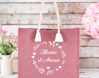 Sac en jute Mamie d'Amour- Cadeau grand mère -sac personnalisé mamie - Cabas personnalisé mamie- Cadeau mamie - cadeau fêtes des mères