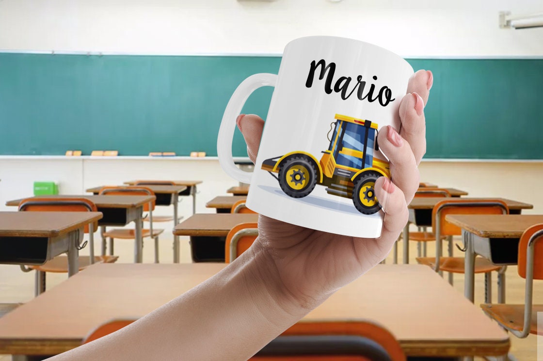 Mug Incassable-École-Maternelle-Tasse Personnalisée Tractopelle-Gobelet-Plastique-Personnalisé