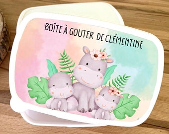 boite à goûter personnalisée- école-lunch box avec prénom-boite à gouter thème Rhino