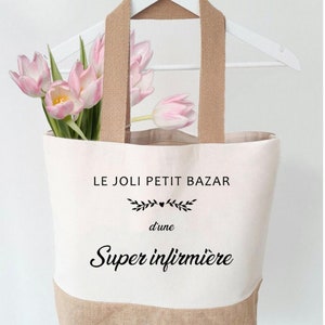 sac jute personnalisé infirmière - sac cabas infirmière - Cadeau d'infirmière - Cabas personnalisé - Infirmière - cabas infirmière