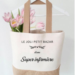 sac jute personnalisé infirmière sac cabas infirmière Cadeau d'infirmière Cabas personnalisé Infirmière cabas infirmière image 1