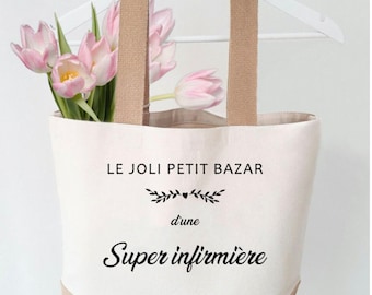 sac jute personnalisé infirmière - sac cabas infirmière - Cadeau d'infirmière - Cabas personnalisé - Infirmière - cabas infirmière