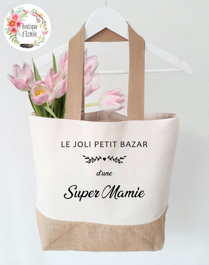 Sac en jute mamie sac en jute personnalisé Mamie Cadeau de mamie Sac mamie mamie fête des mères Meilleure mamie image 1