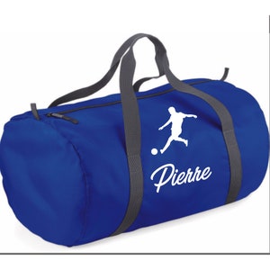 Sac de sport personnalisé avec prénom + dessin sport | Enfant ou adulte | Foot, danse, gym, judo… | Bleu, noir ou fuchsia – 30L