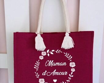 Personalized tote bag for mom of love - Mother's Day, birthday, Christmas gift - Eco-friendly jute bag with message