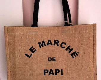 Cabas en jute papi -Sac en jute personnalisé- Cadeau de fête des papis - Sac cabas papy- Cabas courses papi -  Fête des grands pères