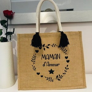 Sac en jute personnalisé pour maman Super Maman Fête des mères Cadeau fête des mères Cadeau maman-cadeau maman-cadeau mamie image 1