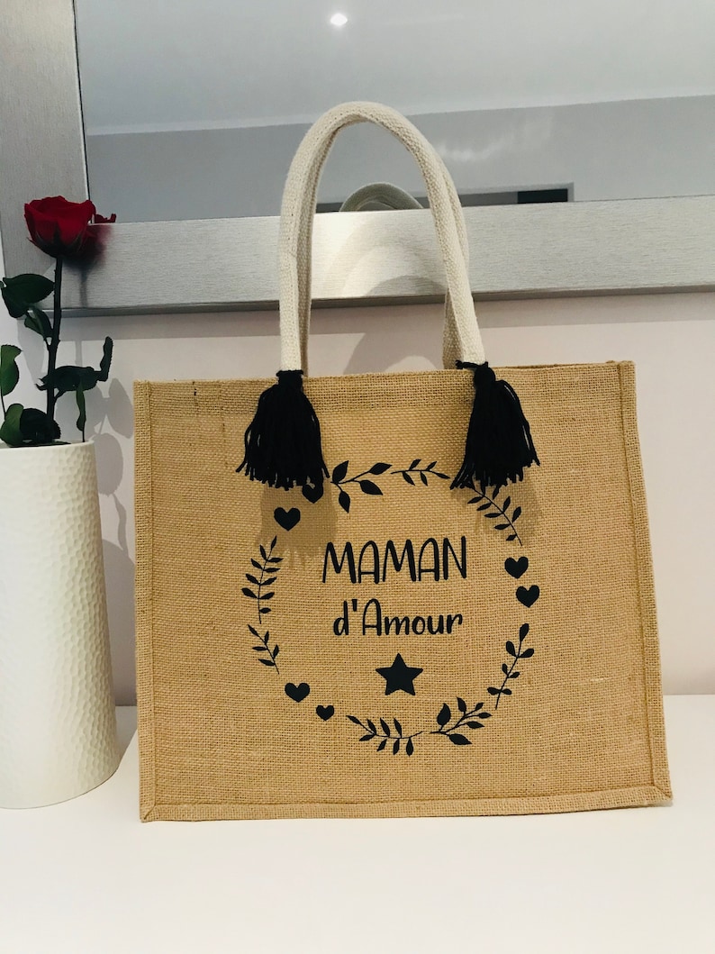 Sac en jute personnalisé pour maman Super Maman Fête des mères Cadeau fête des mères Cadeau maman-cadeau maman-cadeau mamie image 1