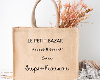 Sac en jute personnalisé maman-cabas en jute couleur- sac Super Nounou | Maîtresse - Cadeau fête des mères - Cadeau Atsem-cadeau nounou