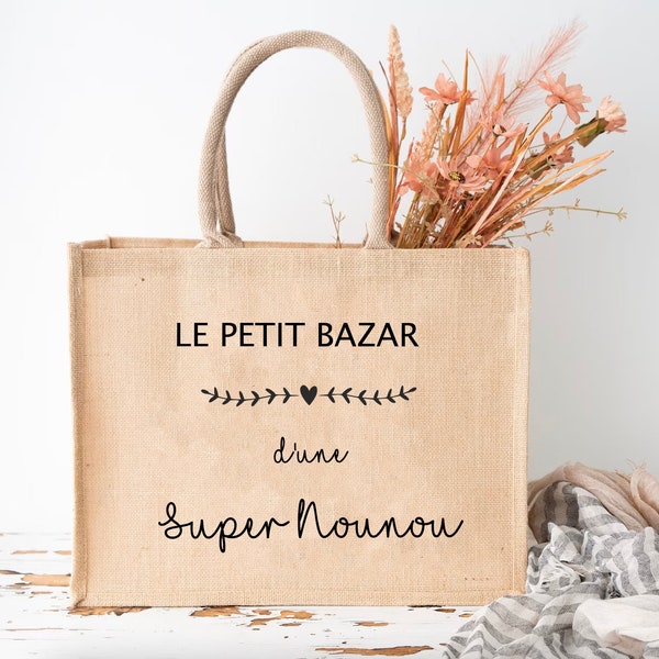 Sac en jute personnalisé maman-cabas en jute couleur- sac Super Nounou | Maîtresse - Cadeau fête des mères - Cadeau Atsem-cadeau nounou