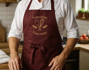Tablier personnalisé en polycoton – Cadeau cuisine unique pour femme-homme -maman, mamie, grand-mère, amie – Tablier avec texte