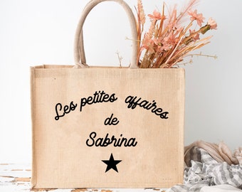 Sac en jute personnalisé – Tote bag cabas naturel avec prénom | Cadeau femme, EVJF, anniversaire, maman, maîtresse