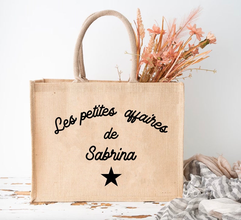 Sac en jute personnalisé Cabas en jute sac personnalisé maman /les petites affaires de mamie /cadeau mamie/fête des grand-mères image 3