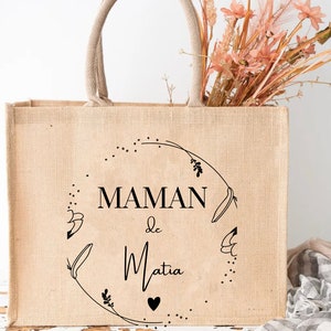 Sac en jute Maman d'Amour Cadeau maman sac personnalisé maman Cabas pour maman Cadeau maman cadeau fêtes des mères-sac de courses image 1