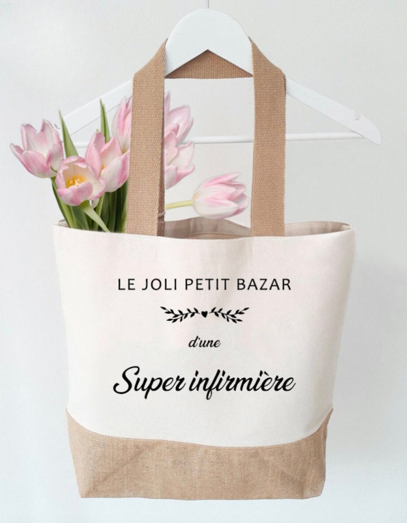 sac jute personnalisé infirmière sac cabas infirmière Cadeau d'infirmière Cabas personnalisé Infirmière cabas infirmière image 2