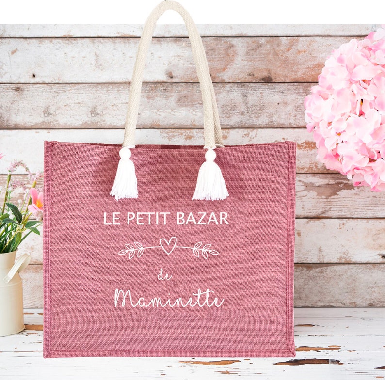 Sac en jute personnalisé mamie Cadeau mamie Sac cabas maman Cabas personnalisé Cadeau Fête des mères image 1