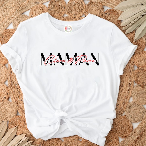 T-shirt Maman avec prénom enfants , Tee-shirt personnalisé maman, T-shirt anniversaire maman,T-shirt fête des mères avec prénoms