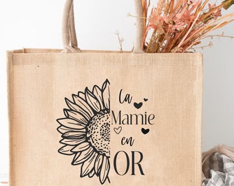 Sac personnalisé Mamie en or- cadeau personnalisé mamie-Cadeau de fête des mères - sac en toile de jute personnalisé  - Cadeau mamie en or