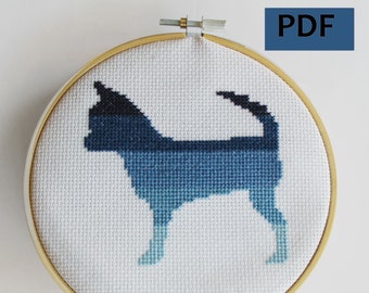 Blue Ombre Chihuahua Silhouette Cross Stitch Pattern
