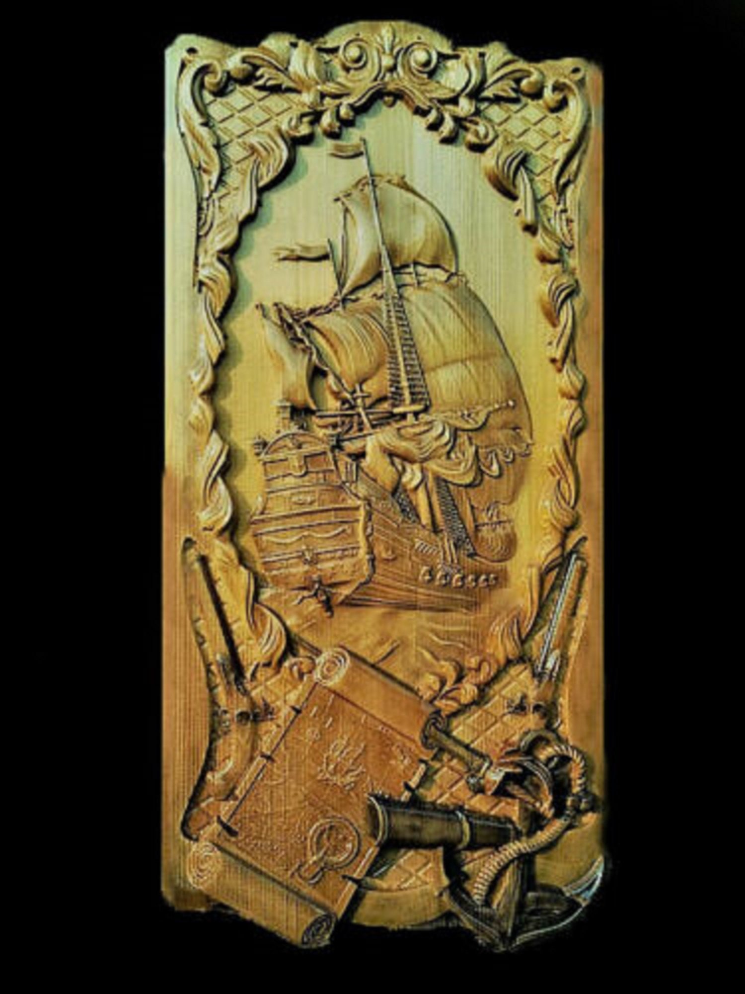 Navy map wall clock 3d model relief for cnc router in STL file format clock
