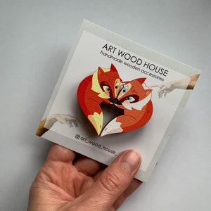 Wooden fox brooch set, cute animal couple pins, best friend gift, matching fox brooches for nature lovers