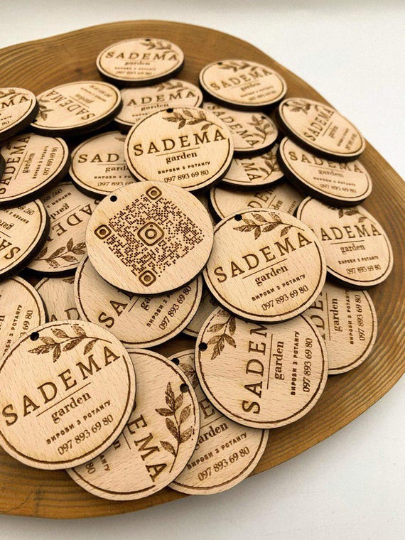 Custom Wooden Tags with Logo – Round Laser Engraved Tags – Personalized Wood Labels for Packaging, Gifts, Products – Double-Sided Option