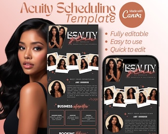 Modelo de agendamento Acuity Preto, Site de cabeleireiro Acuity, Esteticista de beleza Acuity, Lash Tech Acuity Canva, Modelo de reserva de técnico de unhas