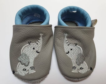 Größe 18, Lederpuschen, Krabbelschuhe, Lauflernschuhe, Babyschuhe mit Elefant, Elefanten