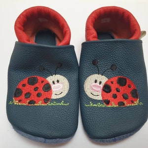 Size 24, leather slippers, crawling shoes, first walker shoes, baby shoes with ladybugs, ladybugs