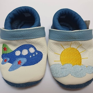 Size 18, leather slippers, crawling shoes, first walker shoes, baby shoes with airplane, sun