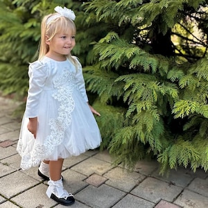 White Tulle Baby Girl Princess Dress with Train, Baby Party Dress, Photoshoot Dress, Christening Dress, Baptism Dress