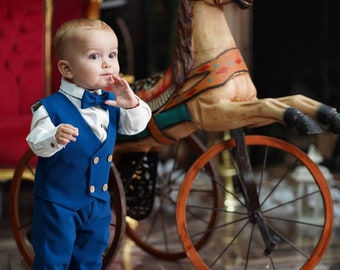 5-teiliger Anzug in Blau Passend, Baby erster Anzug, Hochzeit Jungenanzug, Erster Geburtstag Jungenanzug, Taufe, Jungentaufe - Iacob Anzug