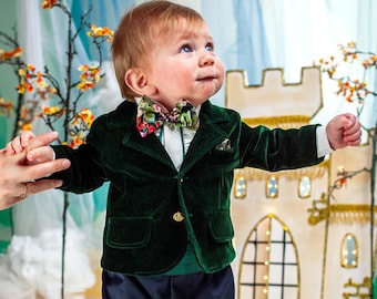 Green Velvet Baby Boy Ralph Suit, Baby Tuxedo, Boy Baptism Outfit, Boys Communion Suit, Baby Boy Wedding Outfit