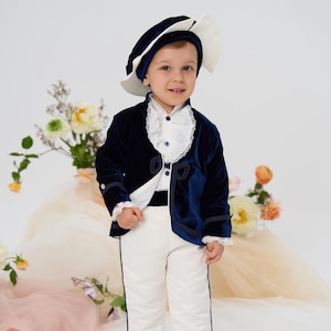 Royal Blue Velvet Little Prince Suit, Baptism Outfit, Page Boy Costume, Toddler Boys Communion Set