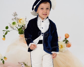 Royal Blue Velvet Little Prince Suit: Boys Baptism Outfit